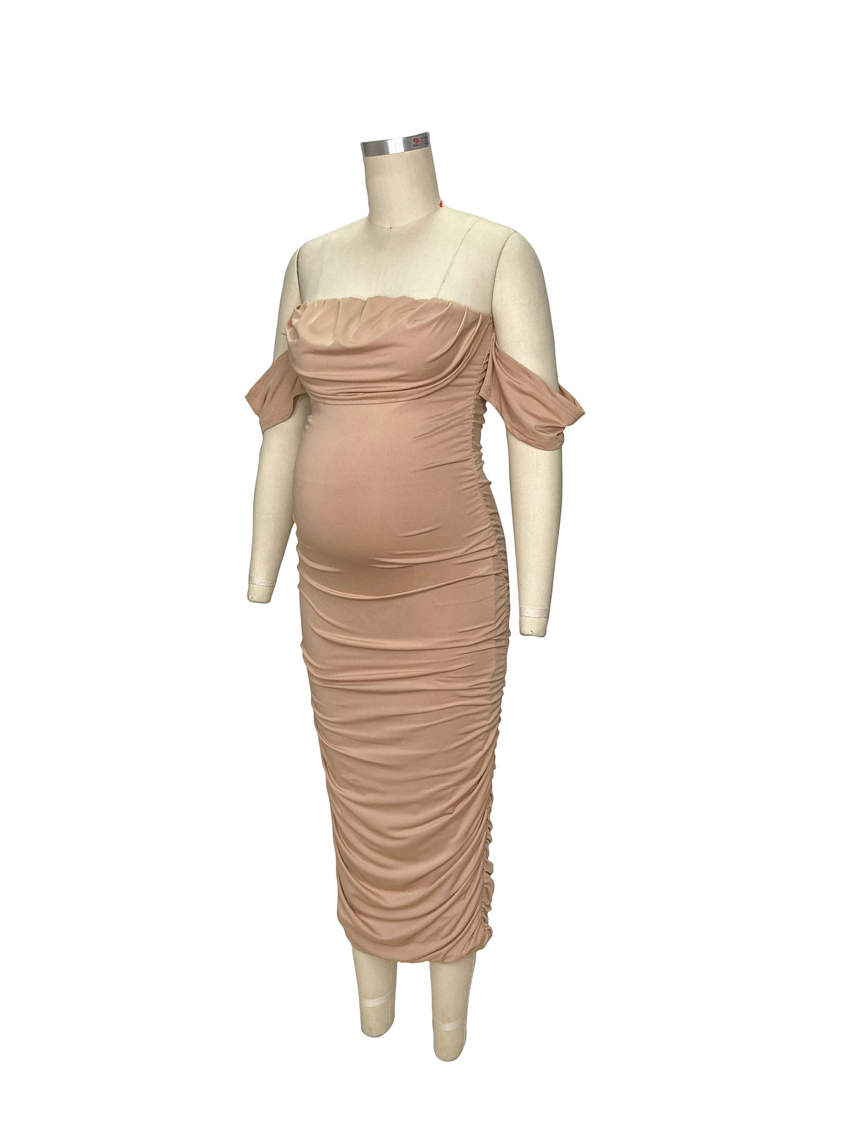 Momyknows Khaki Ruched Off Shoulder Belly Friendly Baby Shower Club Party Tube Bodycon Maternity Midi Dress Momyknows Khaki Ruched Off Shoulder Belly Friendly Baby Shower Club Party Tube Bodycon Maternity Midi Dress