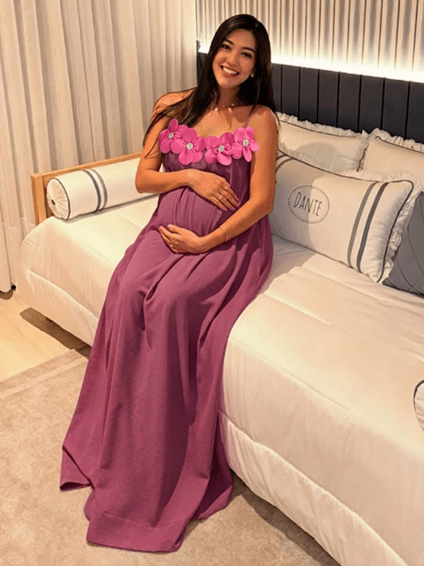 Momyknows Sweet Pink 3D Flowers Spaghetti Strap Maternity Maxi Dress - Pink - 3
