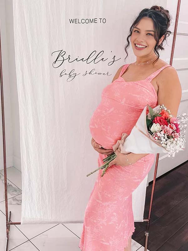 Momyknows Stamp Duty Spaghetti Strap Maternity Baby Shower Maxi Dress