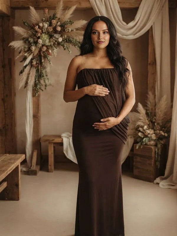 Momyknows Ruched Grenadine Irregular Bodycon Maternity Baby Shower Maxi Dress - White - 4