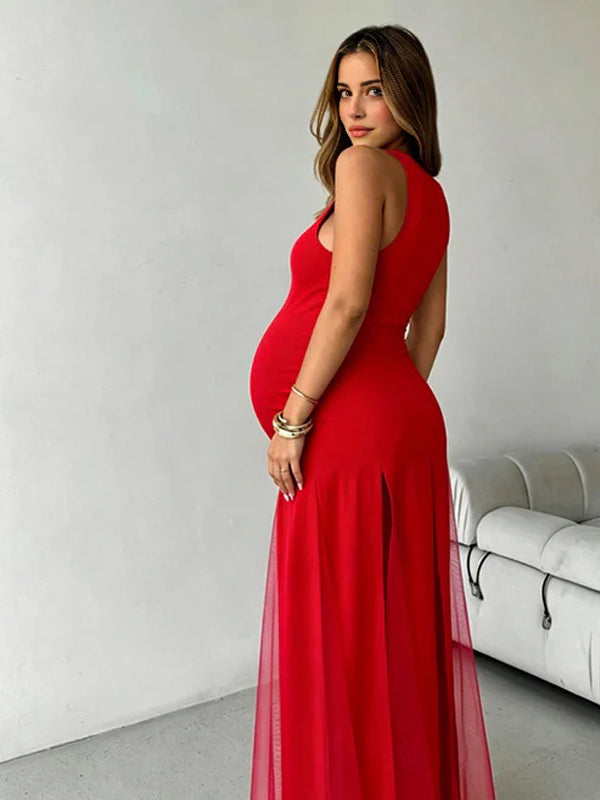 red flowy cocktail dress Off-Shoulder Midi Dress: Red Crepe Holiday Cocktail Gown