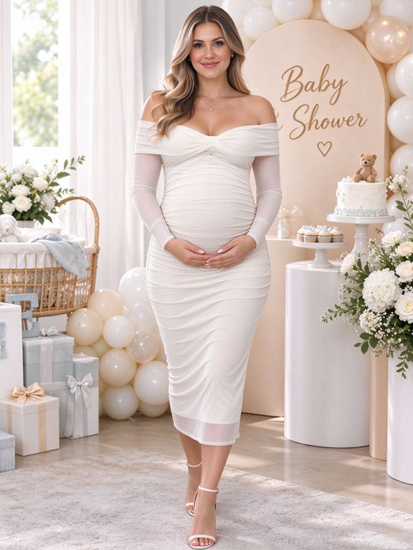 Elegant Off Shoulder Ruffle Tulle Maternity Dresses