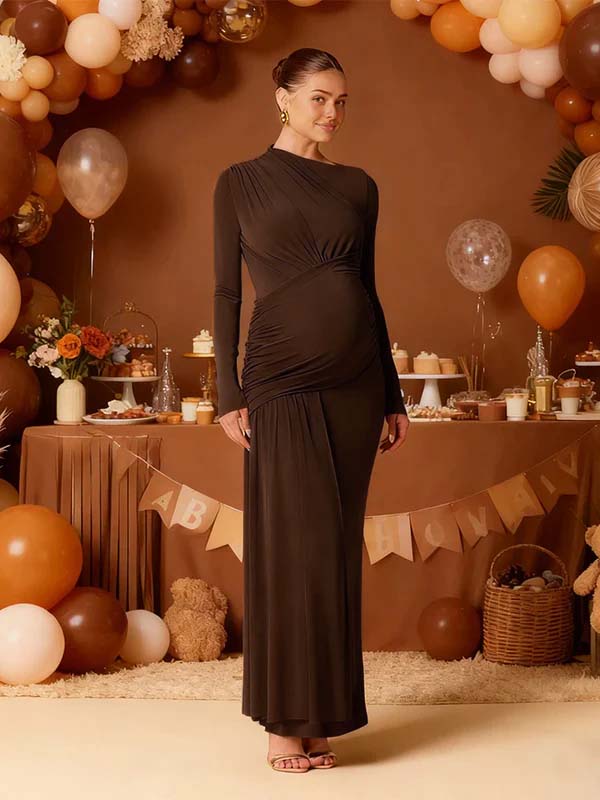 Momyknows Ruched Draped Baby Shower Maternity Maxi Dress
