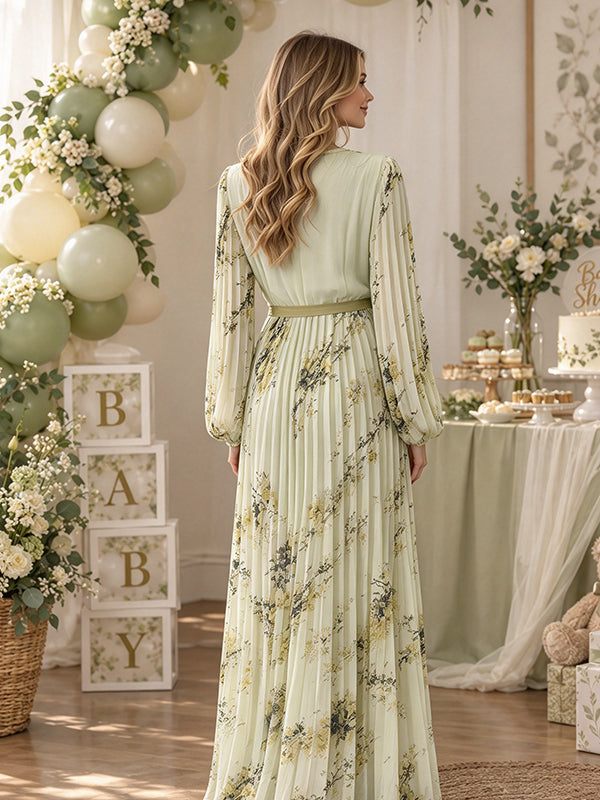 Buff Printed Maternity Maxi Dress with Ruched Details and Big Swing Fit