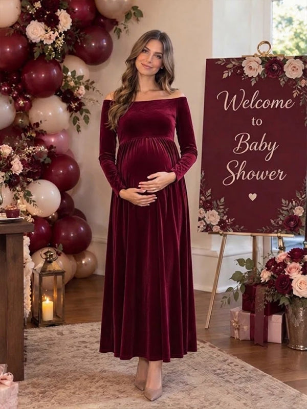 Off Shoulder Big Swing Baby Shower Maternity Midi Dress