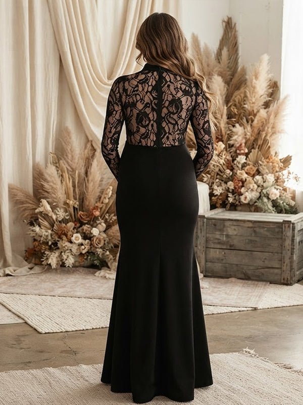 Momyknows Black Lace Bodycon Splicing Ruched Maternity Photoshoot Maxi Dress - Black - 4