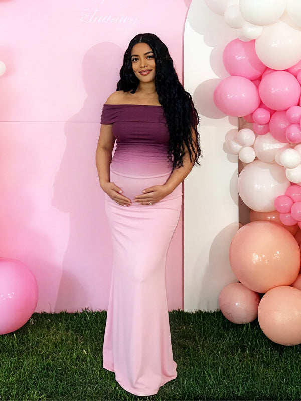 bodycon ombre dress Momyknows Ombre Off Shoulder Bodycon Baby shower Maternity Maxi Dress Pink / M