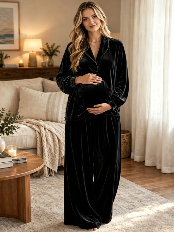 Black Maternity Suit with Elegant Turndown Collar and Pocket Detail and Relaxed Fit, Photoshoot Occasion