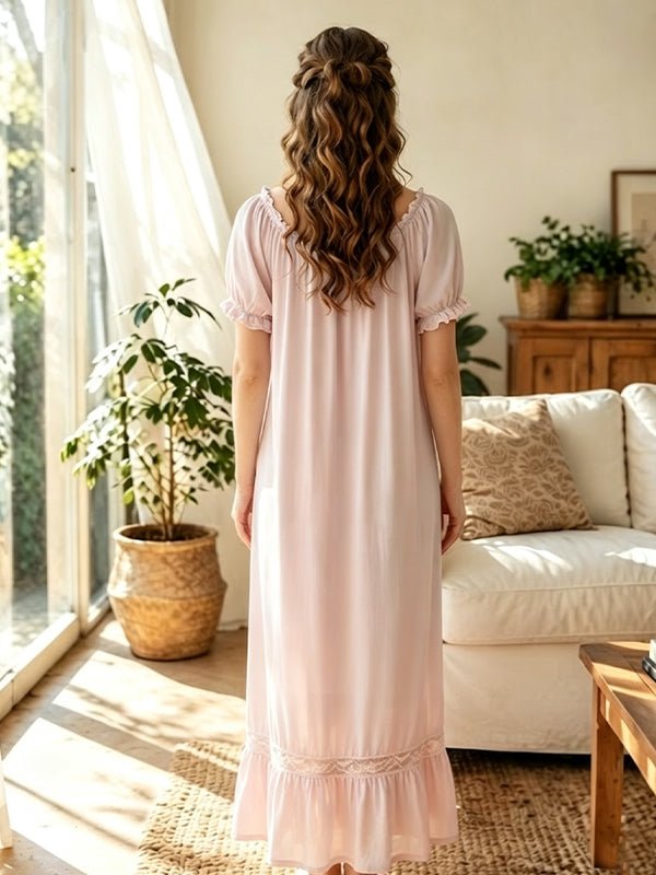 Momyknows Open Back Lace Ruched Lace-Up Maternity Photoshoot Maxi Dress - Pink - 5
