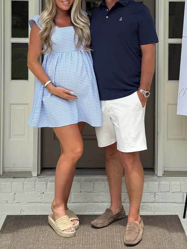 Momyknows Plaid Flutter Sleeve Baby Shower Maternity Mini Dress Blue / L Momyknows Plaid Flutter Sleeve Baby Shower Maternity Mini Dress Blue / L