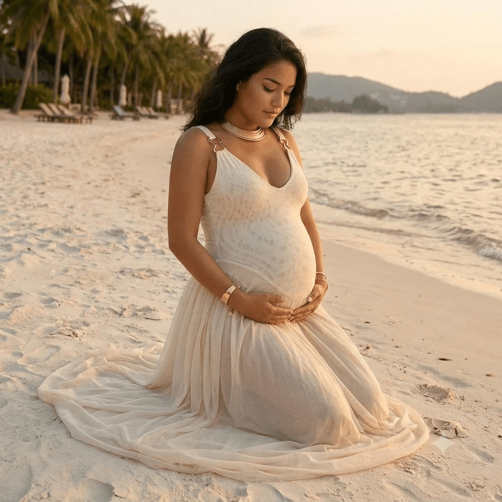Momyknows White Ruffle Grenadine Lace-up Maternity Photoshoot Maxi Dress - White - 2