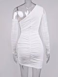 Momyknows White Backless Irregular Mesh Drawstring Bodycon Cute Baby Shower Maternity Mini Dress