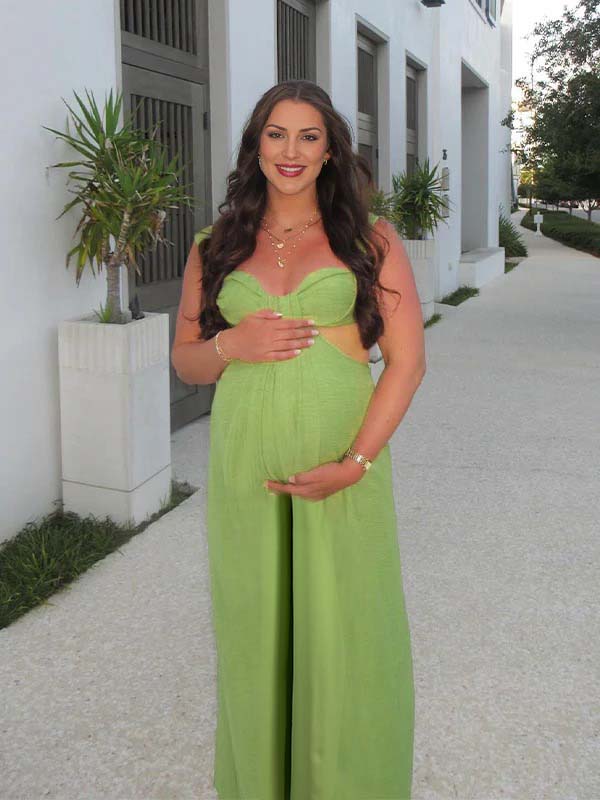 Green Cut Out Backless Wide Leg Vacation Maternity Jumpsuit Outfit