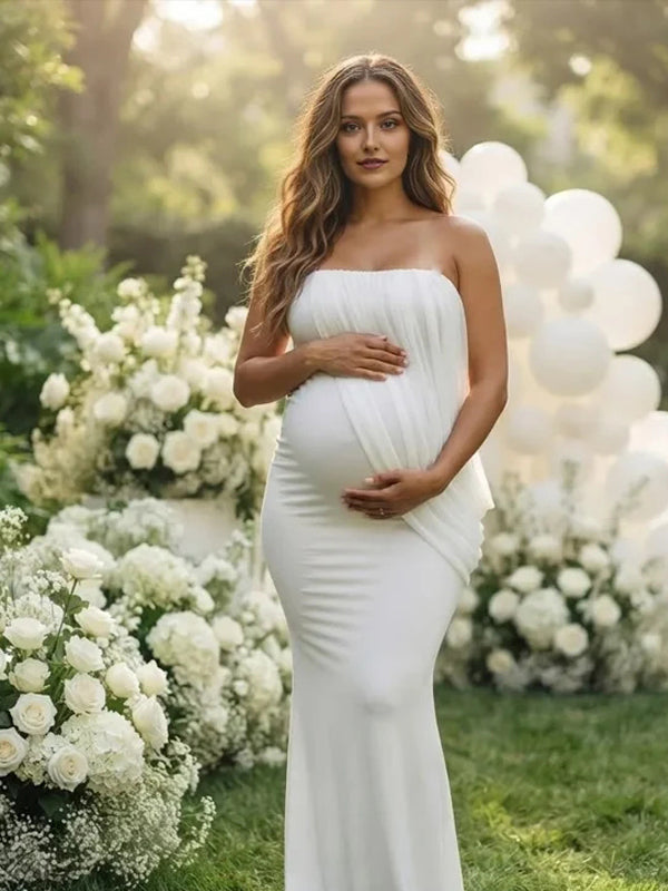 Momyknows Ruched Grenadine Irregular Bodycon Maternity Baby Shower Maxi Dress