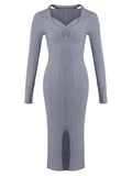 Momyknows Grey Off Shoulder Knitting Slit Baby Shower Bodycon Maternity Sweater Dress