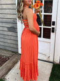 Momyknows Elegant Red Backless Falbala Ruffle Patchwork Flowy Big Swing Bohemian Maternity Babyshower Maxi Dress