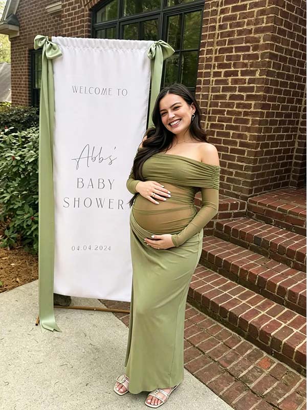 Momyknows Green Mesh Off Shoulder Long Sleeve Bodycon Maternity Baby Shower Maxi Dresses, Green / M