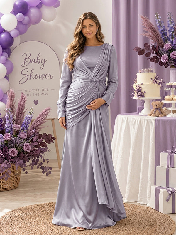 Purple Knot Ruched Patchwork Baby Shower Maternity Maxi Dress with Knot Ruched Patchwork & Ribbons and Loose Fit Maxi, Baby Shower Celebration