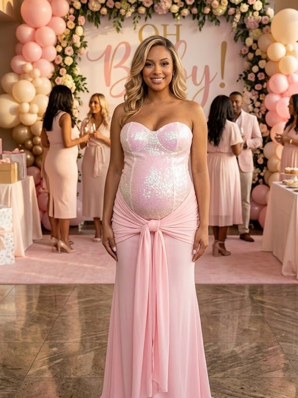 maternity strapless dress Ocean Gown Long Dusky Floral Its made from 82% viscose and 18% nylon fabric Essential Maternity Strapless Empire Waist