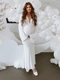 Momyknows Belly Friendly Sequin Mermaid V-neck Dolman Sleeve Babyshower Maternity Maxi Dress