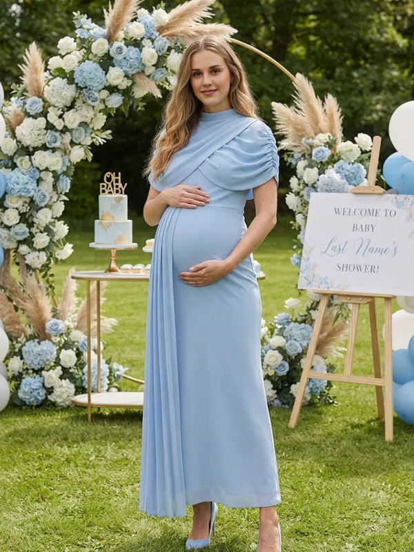 Blue Mermaid Maternity Dress with Ruffle Details and Dacron Fabric