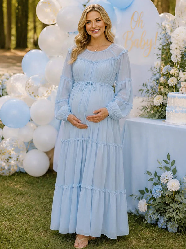 Elegant Falbala Lace Up Baby Shower Maternity Maxi Dress