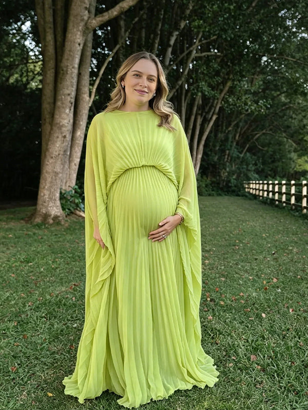 Momyknows Light Green Pleated Batwing Sleeve Maternity Maxi Dress Light Green / M Momyknows Light Green Pleated Batwing Sleeve Maternity Maxi Dress Light Green / M