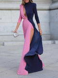 Momyknows High Slit Pink-Blue Cut Out Gender Reveal Maternity Maxi Dress