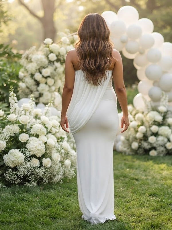 Momyknows Ruched Grenadine Irregular Bodycon Maternity Baby Shower Maxi Dress - White - 3