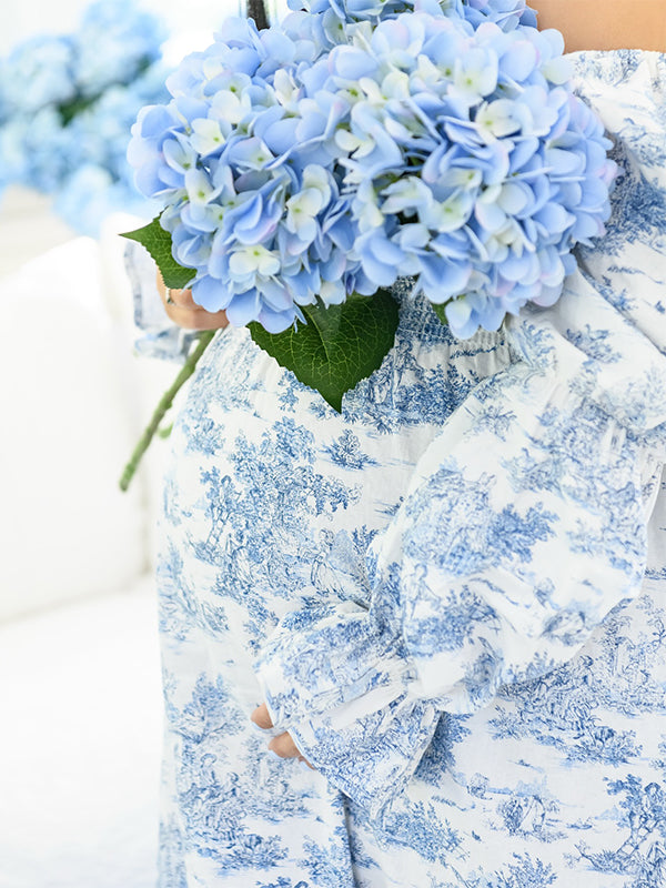 Momyknows Blue Floral Ruched Plus Size Baby Shower Maternity Maxi Dress Blue / XL Momyknows Blue Floral Ruched Plus Size Baby Shower Maternity Maxi Dress Blue / XL
