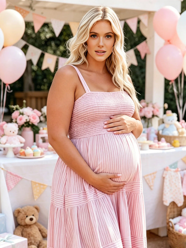 Momyknows Pink Suspender High Waisted Ombre Maternity Babyshower Midi Dress