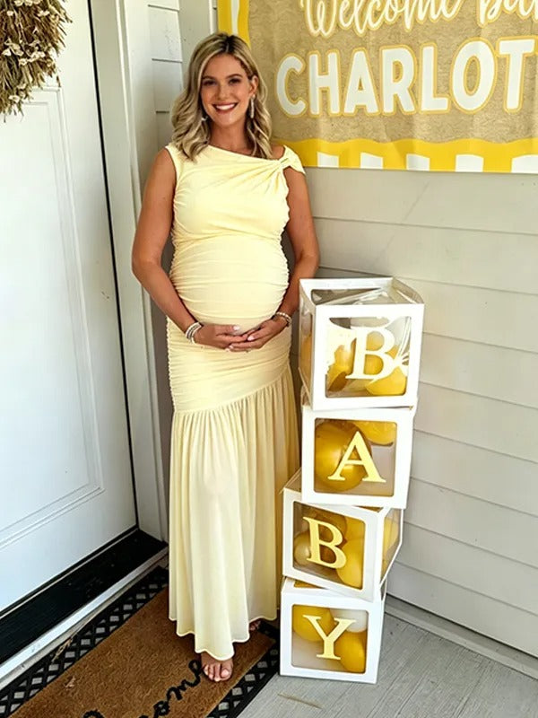 Momyknows Yellow Mesh Maternity Baby Shower Maxi Dress