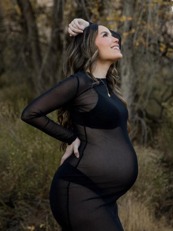Momyknows Black Tulle Pregnancy Dress Grenadine Sheer Maternity Photoshoot Dress