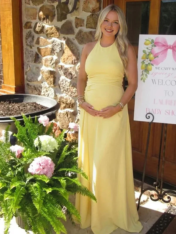 Momyknows Side Draped Open Back Sleeveless Baby Shower Maternity Maxi Dress