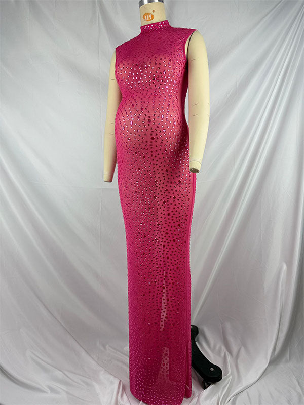 Momyknows Diamond Starry Mandarin Sleeveless Club Party Bodycon Fashion Photoshoot Maternity Maxi Dress Rose Carmine / XXL Momyknows Diamond Starry Mandarin Sleeveless Club Party Bodycon Fashion Photoshoot Maternity Maxi Dress Rose Carmine / XXL