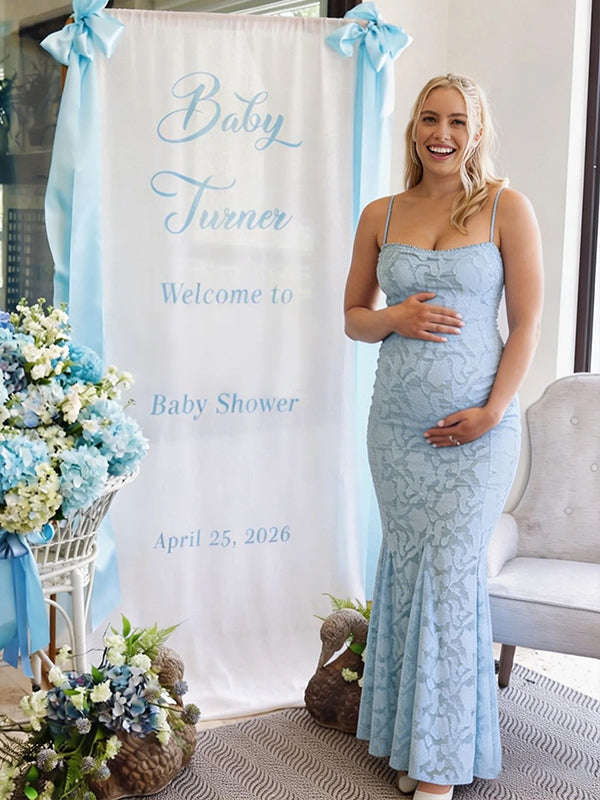 Momyknows Spaghetti Strap backless Mermaid Lace Up Flower Jacquard Baby Shower Maternity Maxi Dress