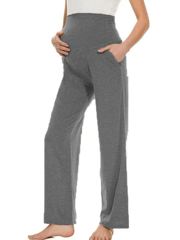 Momyknows Over Belly Pockets Comfy Stretchy Wide Leg Yoga Pajama Pants Maternity Trousers