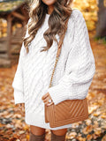 Momyknows White Oversized Cable Knitting Streetwear Mini Maternity Pullover Sweater