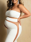 Momyknows White Tube Cut Out Mesh Sheer Fashion Bodycon Club Banquet Photoshoot Baby Shower Maternity Maxi Dress