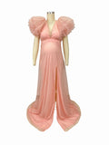 Momyknows Luxury Boho-Inspired Maternity Dress for Baby Shower and Photoshoot - Elegant Ruffle Detailing in Blush Pink