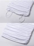Momyknows White Spaghetti Strap Bandeau Backless Ruffle Bodycon Cute Baby Shower Maternity Midi Dress