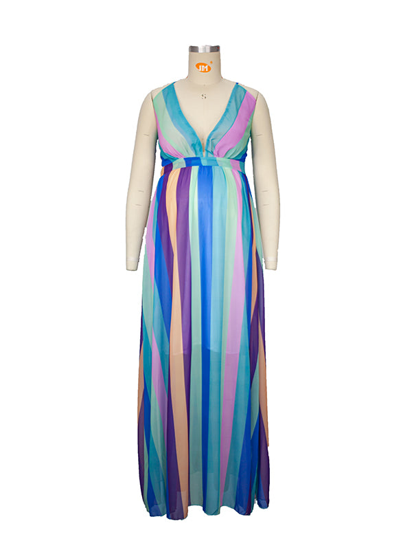Momyknows Rainbow Plum Colorful Shoulder-Strap Mesh Maternity For BabyShower Maxi Dress