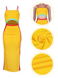 Momyknows Contrast Color Spliced Spaghetti Strap Waist Band Cut Out Elegant Pencil Maternity Midi Dress