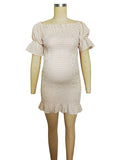 Momyknows Ruffle Off Shoulder Long Sleeve Bodycon Baby Shower Maternity Midi Dress
