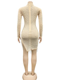 Momyknows Mesh Rhinestone Pearl Tassel Irregular Bodycon Photoshoos Maternity Mini Dress