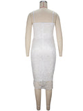 Momyknows White Lace Spaghetti Strap Backless V-Neck Elegant Babyshower Party Maternity Midi Dress