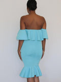 Momyknows Ruffle Off Shoulder Bandeau Bodycon Mermaid Baby Shower Maternity Midi Dress