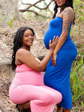 Momyknows Blue Bandeau Off Shoulder Bodycon Gender Reveal Baby Shower Cute Maternity Maxi Dress
