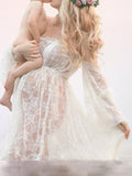 Momyknows Lace Off Shoulder Front Slit Maternity For Babyshower Maxi Dress