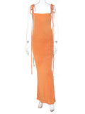 Momyknows Orange Spaghetti Strap Draped Backless Sleeveless Cocktail Elegant Maternity Maxi Dress
